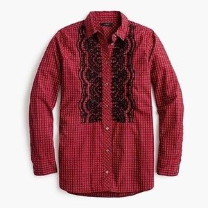 NWOT J. Crew Petite Boy Shirt Embellished Red Plaid 6P